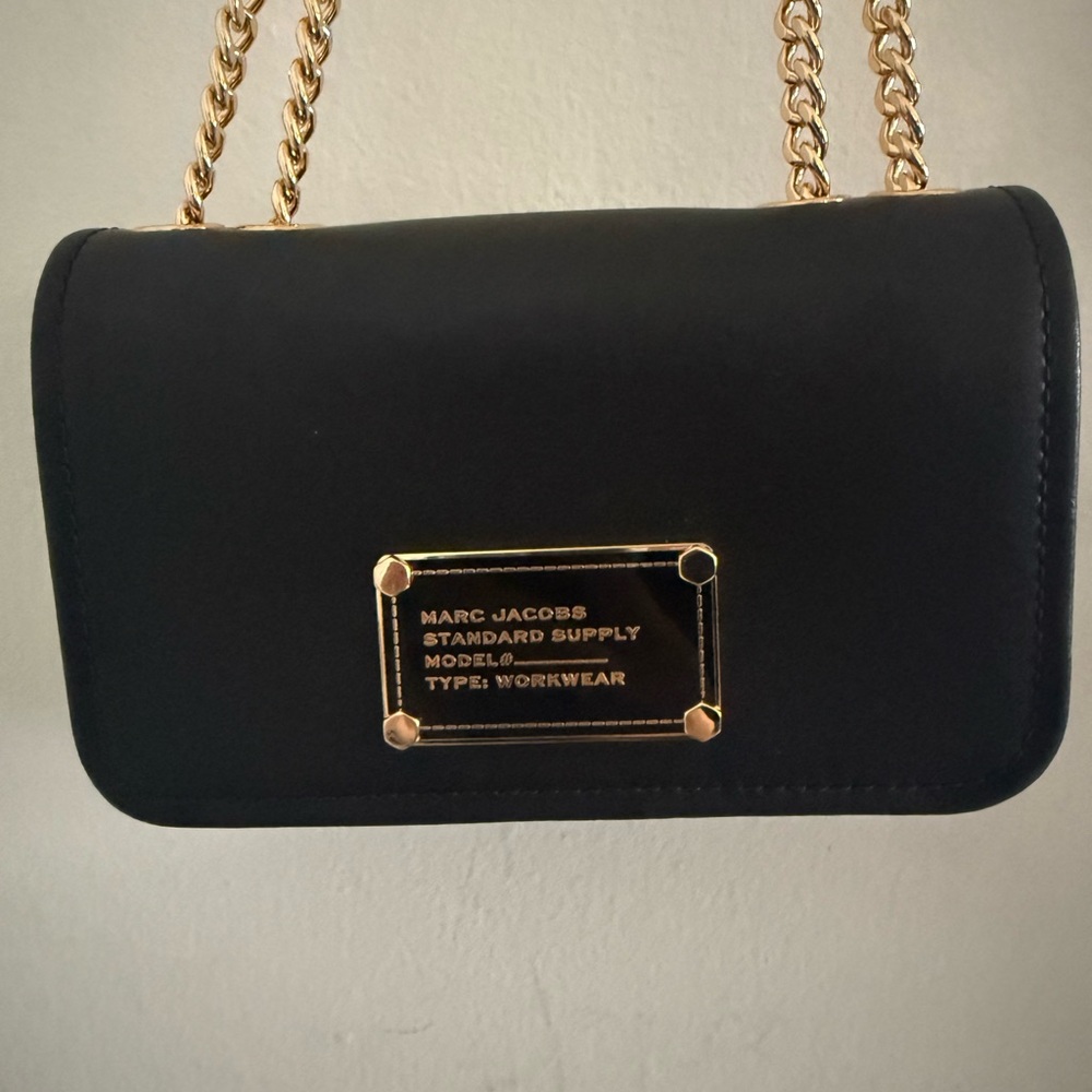 Marc Jacobs Black and Gold Crossbody Bag with Elegant Chain